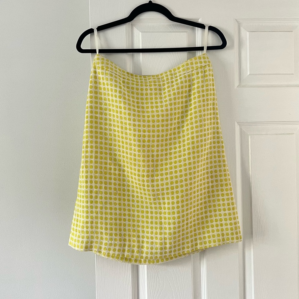 Talbots collection yellow white polka dot linen blend professional skirt
